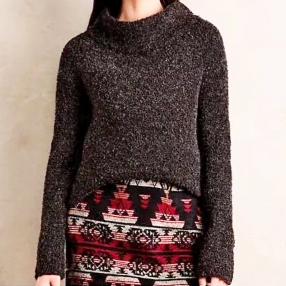 Anthropologie Moth Mock Neck Sweater Brown Size Extra Small Wool Alpaca Blend